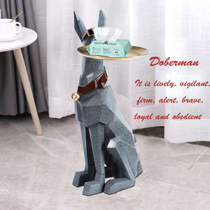 Sculpture d'animal géométrique grandeur nature en résine, statue <span class=keywords><strong>de</strong></span> <span class=keywords><strong>chien</strong></span> Doberman avec plateau <span class=keywords><strong>de</strong></span> rangement en plaque dorée - Product Image 4