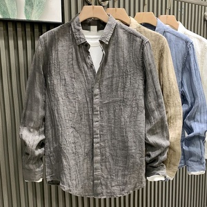 <span class=keywords><strong>Camicia</strong></span> da <span class=keywords><strong>Uomo</strong></span> di Alta Qualità con Perline e Pieghe, Maniche Lunghe, Colletto Rovesciato, Stile Vintage, Traspirante, Non Stiro, in Lino Leggero - Product Image 4