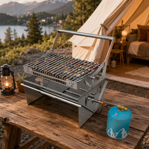 <span class=keywords><strong>Barbecue</strong></span> à <span class=keywords><strong>charbon</strong></span> de bois et à gaz, <span class=keywords><strong>barbecue</strong></span> rotatif portable pliable, foyer à gaz pour le camping, les barbecues et les pique-niques - Product Image 5
