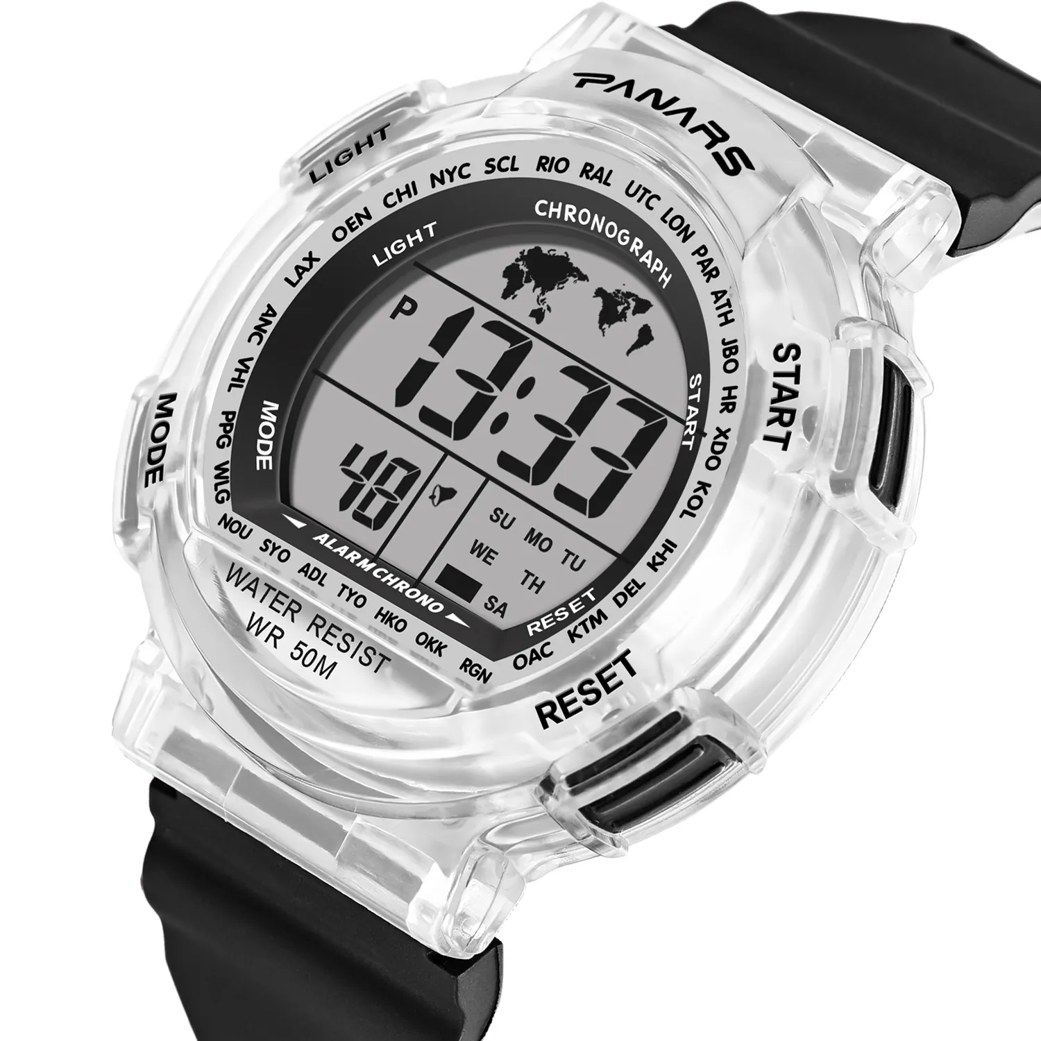 PANARS 8117 new design black unisex digital watch nice Plastic tape water proof chronograph simple watch sit