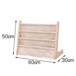 3-Layer Natural <b>Wood</b> Standing Type Kids Bookshelf Canvas Sling Sleeves Living Room Book <b>Shelves</b> for Toddlers Children Use Hand - Product Image 3