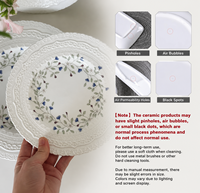 Service de Table en Porcelaine Gaufrée Style Vintage Français, Motif Floral Gris et Bleu, Assiettes, Bols et Tasses à Thé en Céramique pour Mariage et Maison – Vente en Gros