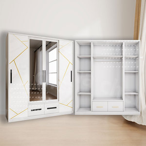 Placard moderne en bois couleur fer chambre meubles métal vêtements miroir Almirah Design <span class=keywords><strong>armoire</strong></span> impression 4 portes <span class=keywords><strong>armoire</strong></span> en acier - Product Image 3