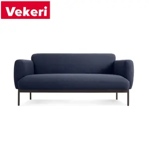 Modern simple style dark blue cloth long legs metal base double seats living room sofa for any scenario