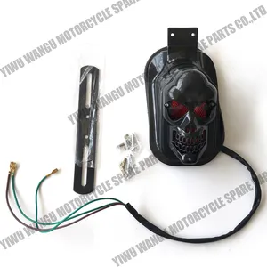 Motorcycle modified skull tail light black with bracket red light modified brake signal light suitable for Harley Keeway YAMAHA