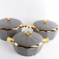 Warmhaltebehälter für Speisen, zweistöckig, Edelstahl, isoliert, Lunchbox, 3-teilig, Kunststoffdeckel, modern, minimalistisch, achteckig, 2L