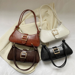 Borsa Baguette Vintage da Donna in Pelle PU Goffrata Coccodrillo con Dettaglio Fibbia Metallica - <span class=keywords><strong>Mini</strong></span> Borsa a Spalla Sottobraccio per Uso Quotidiano - Product Image 1