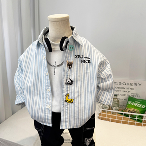 <span class=keywords><strong>Chemise</strong></span>-veste à rayures pour enfant, style coréen, nouvelle collection printemps 2026, haut décontracté pour garçon - Product Image 3