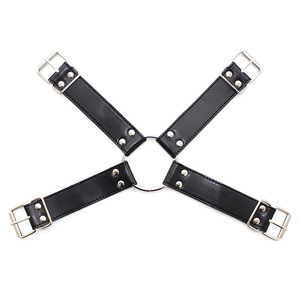 Leather Chest <b>Harness</b> Black Metal Ring Restraint For <b>Men</b> Nightclub Wear - Product Image 5