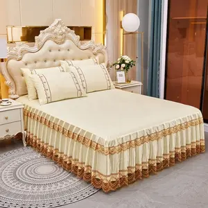 Colcha de cama luxuosa estilo americano por atacado, colcha clássica de poliéster macio bege, colcha queen king size, 3 peças