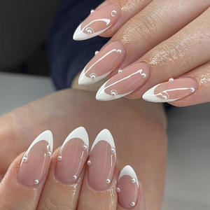 Uñas portátiles de gran venta transfronteriza europea y americana, venta al por mayor, puntas de borde blanco perla mediana, acabado falso extraíble - Product Image 6