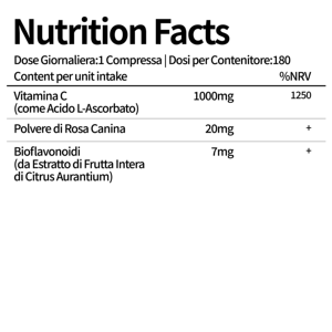 Vitamina C 1000mg Vegana con <span class=keywords><strong>Rosa</strong></span> Canina, 180 Compresse per 6 Mesi (1 al Giorno) - Product Image 2