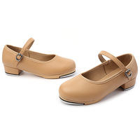 Chaussures de claquettes professionnelles pour femmes, en cuir noir et beige avec semelles intermédiaires en PU et plaques en aluminium, marque Octavia, pour la danse jazz.