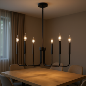 Lustre moderne à 6 lumières en fer noir E14 LED 2700K blanc chaud, hauteur réglable, luminaire suspendu pour salon - Product Image 2