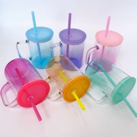 Entrepôt américain ombre jelly 17oz tasse en verre gradent jelly avec couvercle en plastique coloré et paille pour vinyle peut en forme de boisson