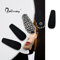 Lot de faux-ongles en forme de cercueil, noirs mat, de luxe, longs, pressés, vente en gros, pièces