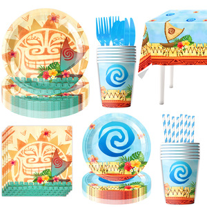 Moana Themed Party Supplies Birthday Decorations Paper Plates Cups <b>Tablecloth</b> Disposable Set for Kids 5-7 Years - Product Image 2