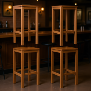 Ensemble de 4 tabourets de bar en teck massif, finition naturelle, design moderne et durable, pour bar à domicile ou usage commercial - Product Image 2