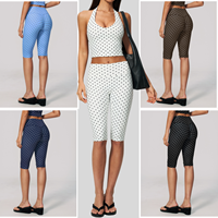 Leggings Capri en Polyester Spandex Imprimé à Pois pour Femme, Taille Haute, Effet Push-Up, Drapé, Sculptant 3D, Pantalon de Yoga Court Sportif