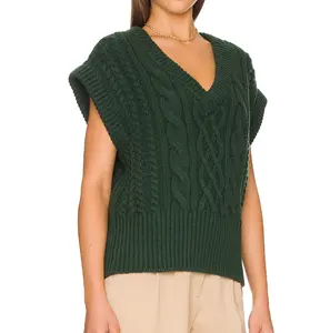 Sweaters Supplier Office Ladies Classical Knit Vest Women Cable Oversized Custom Knit Sweaters Vest