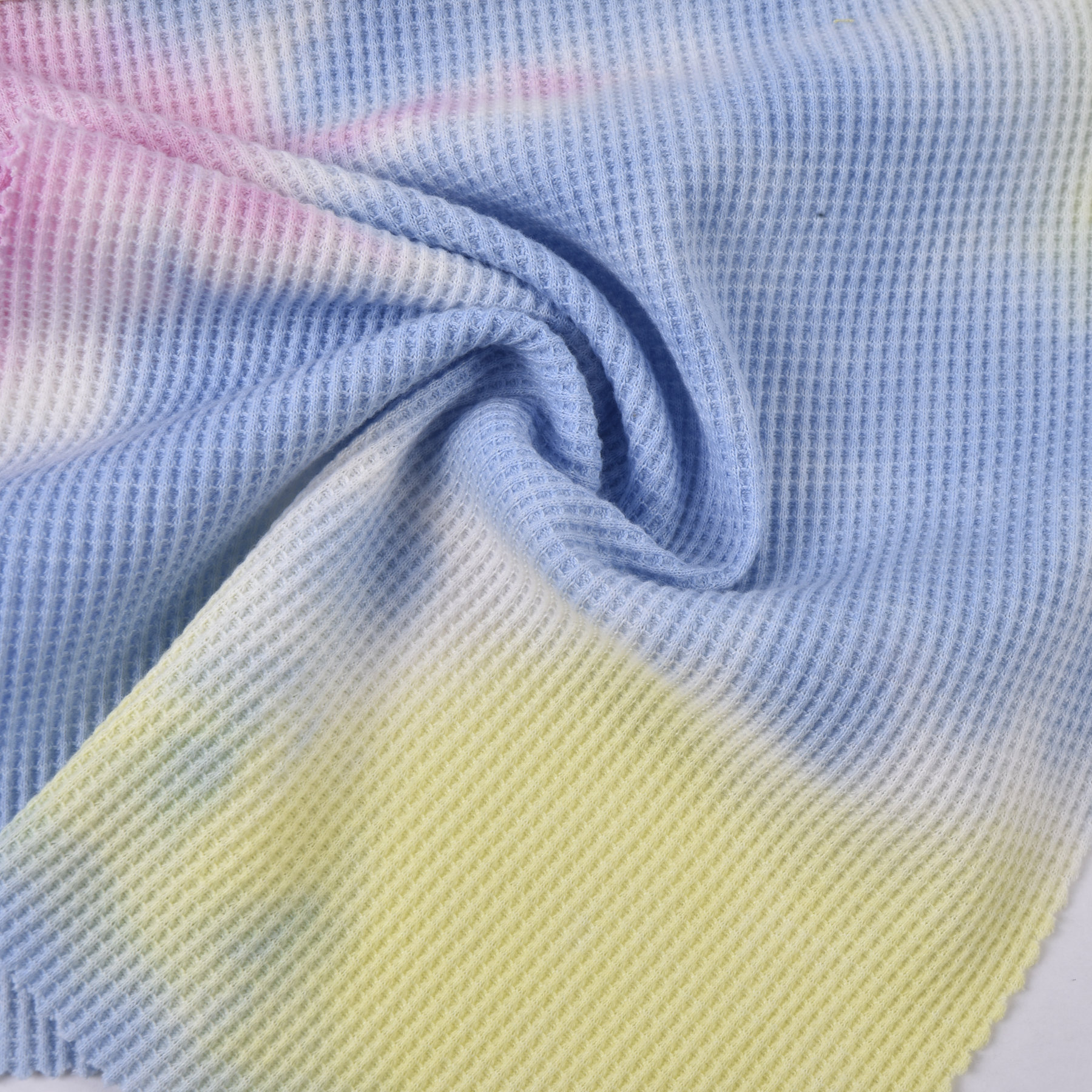 Custom Made 65%Polyester 35%Cotton 250GSM Waffle Tie Dyed Breathable Knit Fabric For Sportswear Sweatshirt