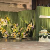 Rideau de fond de scène de mariage personnalisé, style européen, couleurs vert émeraude, blanc et rose, réutilisable, sans plis, en polyester, pour intérieur