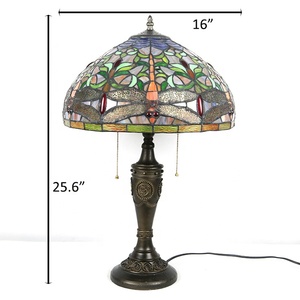 Lampada da Tavolo LongHuiJing Dragonfly 16 Pollici Stile <span class=keywords><strong>Tiffany</strong></span> E27 LED, Paralume in Vetro Colorato, Design Flessibile per Soggiorno - Product Image 3