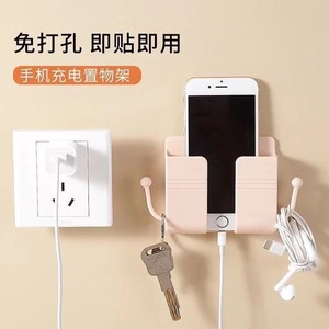 Wall Mounted Phone Holder With <b>Hook</b> No Drill Installation For Bathroom Kitchen Bedroom Living Room Storage <b>Shelf</b> - Product Image 3