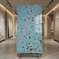 Dalle de terrazzo multicolore bleue préfabriquée 3200x1600mm, carrelage en pierre inorganique polie pour sol et mur d'hôtel de luxe