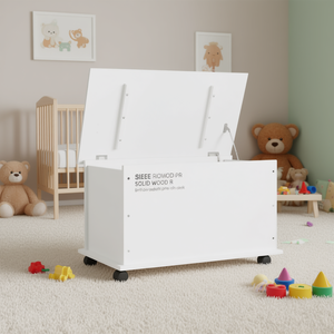 Coffre de rangement en bois massif Alta White 28,7x15,6x17,3 Organisateur de jouets avec roulettes - Product Image 2