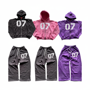 Sudadera ropa de gran tamaño vintage Hombres Mujeres streetwear Letras Baggy Pantalones de chándal Cordón Sports Street Set - Product Image 1