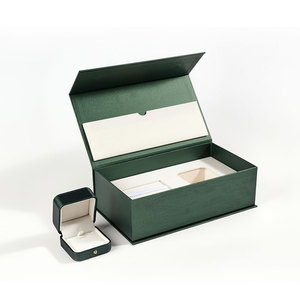 Boîte de présentation de bijoux en cuir PU vert de luxe avec logo personnalisé FANXI, boîte d'emballage de bijoux magnétique - Product Image 2