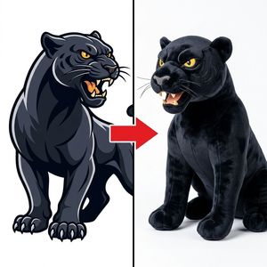 Peluche Personalizzato <span class=keywords><strong>Pantera</strong></span> <span class=keywords><strong>Nera</strong></span> Lucida, Gatto Imbottito con Pelliccia Corta Morbida, OEM, Predatore Personalizzato con Illustrazione Disegnata a Mano - Product Image 1