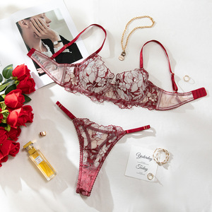 Nuevo conjunto de lencería sexy con bordado floral, encaje transparente, tirantes ajustables, estilo envolvente, tipo tres puntos, de dos piezas. - Product Image 5
