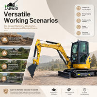 Excavator Mini Kompak Euro V LAWNIO Kontrol Kabin Pilot, Track Karet, Untuk Pekerjaan Kebun, Lokasi Kerja, Penggunaan Profesional, Halaman, Excavator Mini