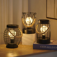 Noordse LED ijzeren wijnglas tafellamp met koperdraad, op batterijen, retro stijl, Valentijnsdag, bureaudecoratie, binnenverlichting