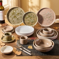 Service de table en céramique et porcelaine texturée craquelée teintée ST – Assiettes creuses et bols – Fournitures hôtelières et banquet – Anti-rayures et résistant au four