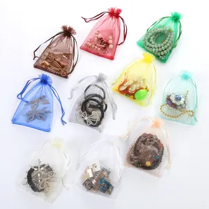 10x15 Cm sacs cadeaux en Organza sac en filet pour cadeau de noël bijoux fête faveur Baby Shower pochette avec cordon de serrage