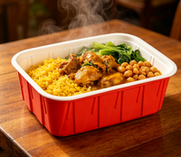 Boîte à lunch carrée en PP ondulé rouge et blanc jetable, micro-ondable, pour vente en gros en usine, usage industriel Shandong, pour plats à emporter