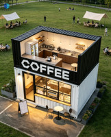 Café modulaire en conteneur de 20 pieds à deux étages, conteneur préfabriqué empilable pour parc extérieur, commerce, hôtel, villa