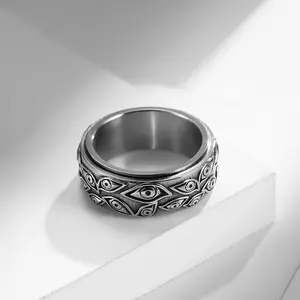 Высококачественные Новые Модные Винтажные золотые серебряные черные вращающиеся кольца 9 мм поп-кольца из нержавеющей стали с дьявольским глазом