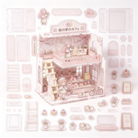 Kit de construction de mini-maison personnalisable à assembler soi-même, écologique, en acrylique imprimé UV, avec figurine de personnage de dessin animé à insérer