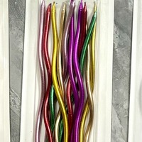 Bougies d'anniversaire courbées colorées plaquées or en gros pour fêtes et décorations de pâtisserie, emballage sur carte à ventouse