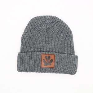 Custom Leather Patch Logo Winter Warm Camouflage Chunky Outdoor Sports Skull Unisex <b>Wool</b> <b>Beanie</b> Knitted Hat Beach - Product Image 2