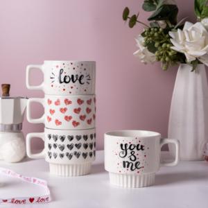 Ensemble de tasses à motif cœur pour la Saint-Valentin, tasses à café romantiques, cadeaux sur le thème de l'amour rouge et rose pour les amis et l'usage domestique - Product Image 2