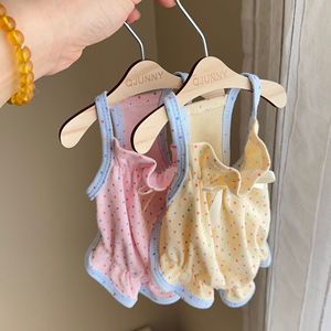 Ropa para mascotas para perros y gatos, vestido de algodón con lunares para primavera y verano, amarillo, rosa, QJUNNY - Product Image 4