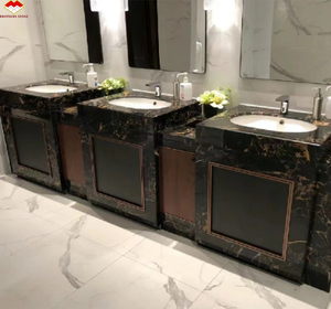 Mueble de Baño Moderno con Doble Lavabo, de Mármol Negro Portoro Pulido, Resistente al Agua, con Vetas Doradas, para Interiores - Product Image 3