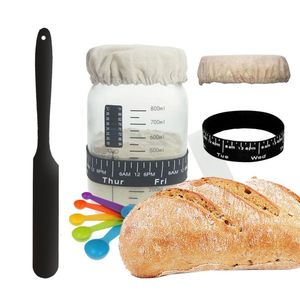 Kit de démarrage de levain en verre avec couvercle en tissu respirant pour le stockage des aliments et la cuisson du pain - Product Image 1