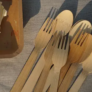 环保野餐供应沙拉蛋糕勺叉刀竹一次性餐具
