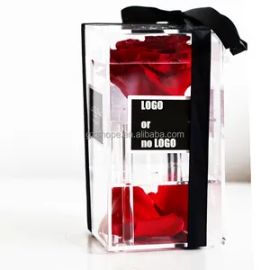 शादी के भोज और पार्टियों में गुलाब के लिए ढक्कन साफ़ कस्टम लोगो वाला छोटा ऐक्रेलिक उपहार बॉक्स के साथ एसएचपी क्रिस्टल ऐक्रेलिक बॉक्स